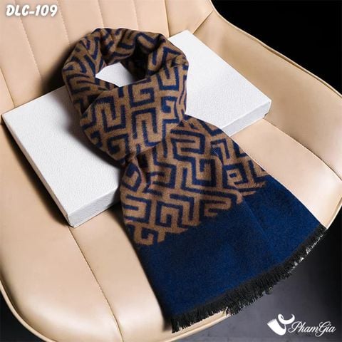Khăn Choàng Dạ Lông Cừu Họa Tiết Hình Học Màu Nâu - Xanh Navy Cá Tính Cho Nam (DLC109)