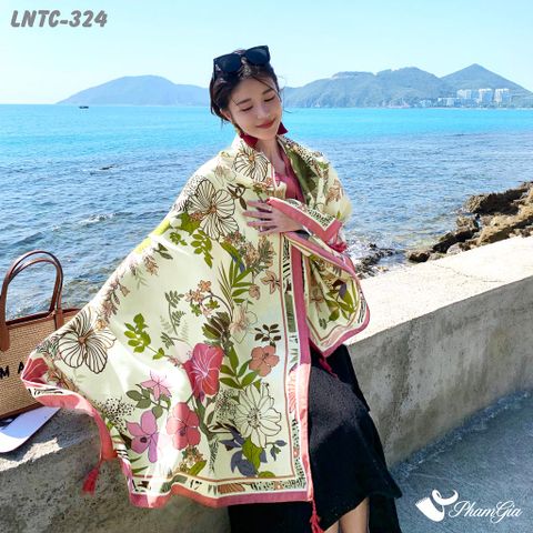 Người Mẫu Choàng Khăn Choàng Linen Boho Họa Tiết Hoa Nhiệt Đới Màu Vàng Chanh Duyên Dáng