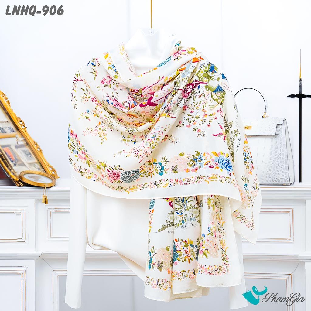 Khăn Choàng Linen Phong Cách Hàn Quốc Họa Tiết Hoa Lá Nhiều Màu Nữ Tính
