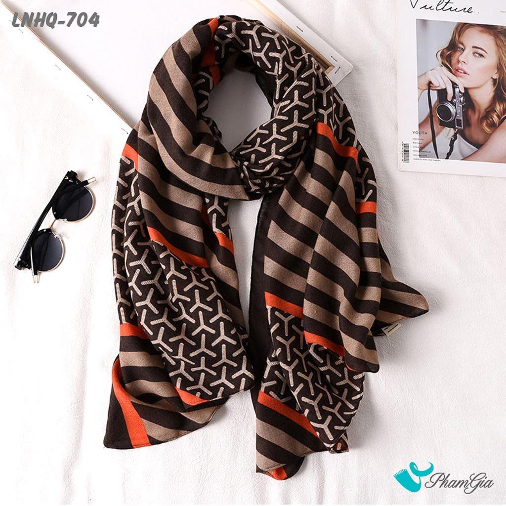 Góc Trên Khăn Choàng Linen Phong Cách Hàn Quốc Họa Tiết ReTro Màu Cam Thanh Lịch