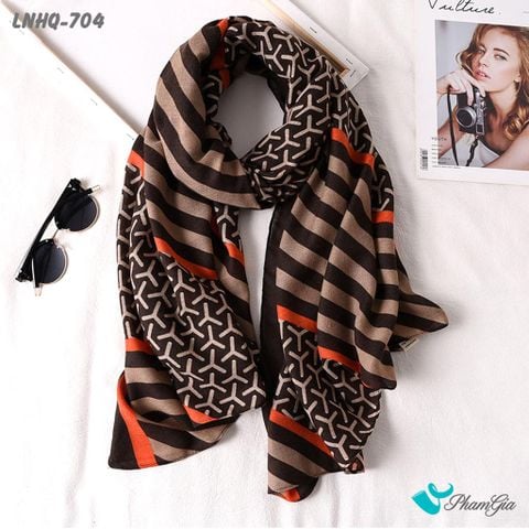 Góc Trên Khăn Choàng Linen Phong Cách Hàn Quốc Họa Tiết ReTro Màu Cam Thanh Lịch