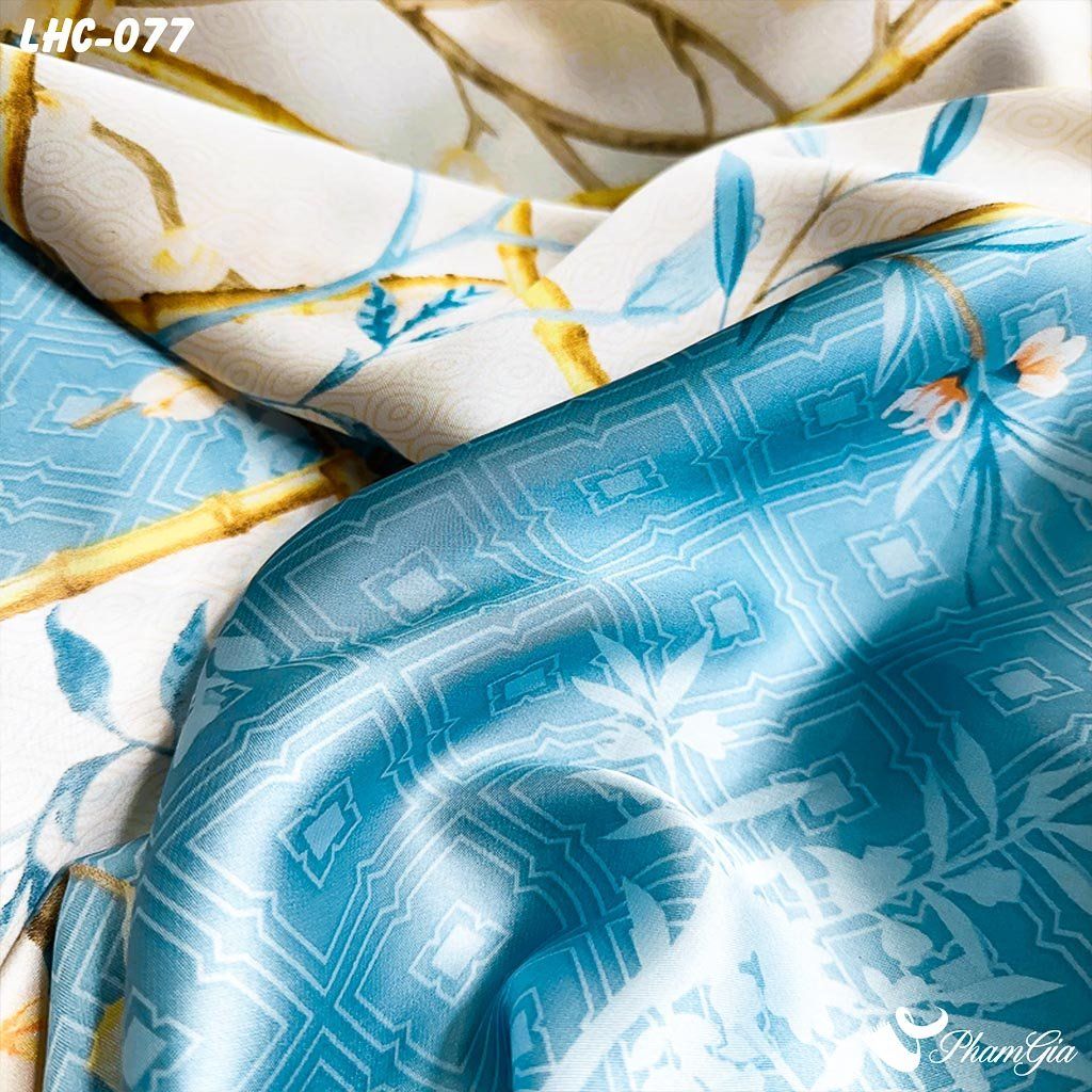 Khăn Choàng Lụa Hàng Châu Màu Xanh Ngọc Họa Tiết Trúc Mộc Lan Trang Nhã (LHC077)