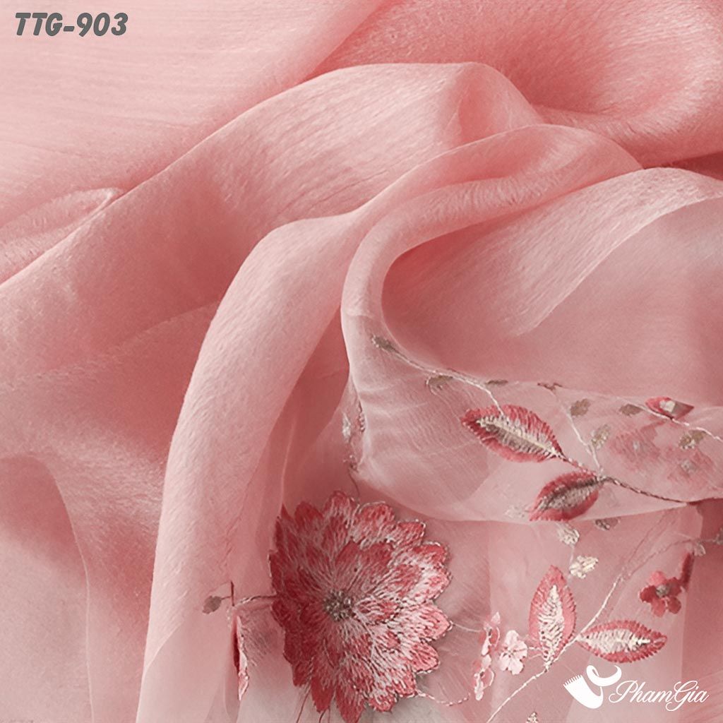 Cận Cảnh Khăn Choàng Tơ Tằm Gân Cao Cấp Thêu Hoa Cúc Đại Đóa Màu Hồng Baby Trang