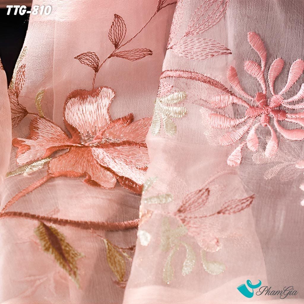 Cận Cảnh Khăn Choàng Tơ Tằm Gân Cao Cấp Thêu Hoa Mộc Lan Màu Hồng Dâu Sang Trọng