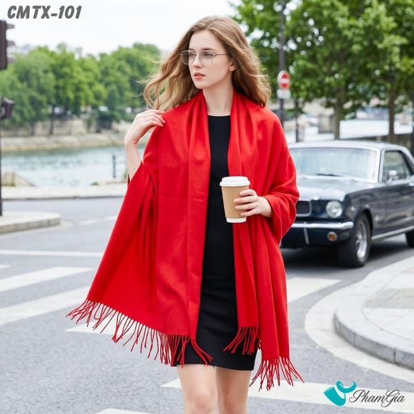 Khăn Choàng Cashmere Trơn Cao Cấp Màu Đỏ Tươi  (CMTX101)