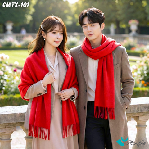 Khăn Choàng Cashmere Trơn Cao Cấp Màu Đỏ Tươi  (CMTX101)