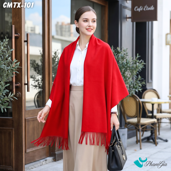 Khăn Choàng Cashmere Trơn Cao Cấp Màu Đỏ Tươi  (CMTX101)