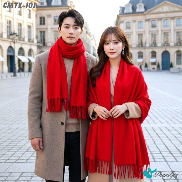 Khăn Choàng Cashmere Trơn Cao Cấp Màu Đỏ Tươi  (CMTX101)