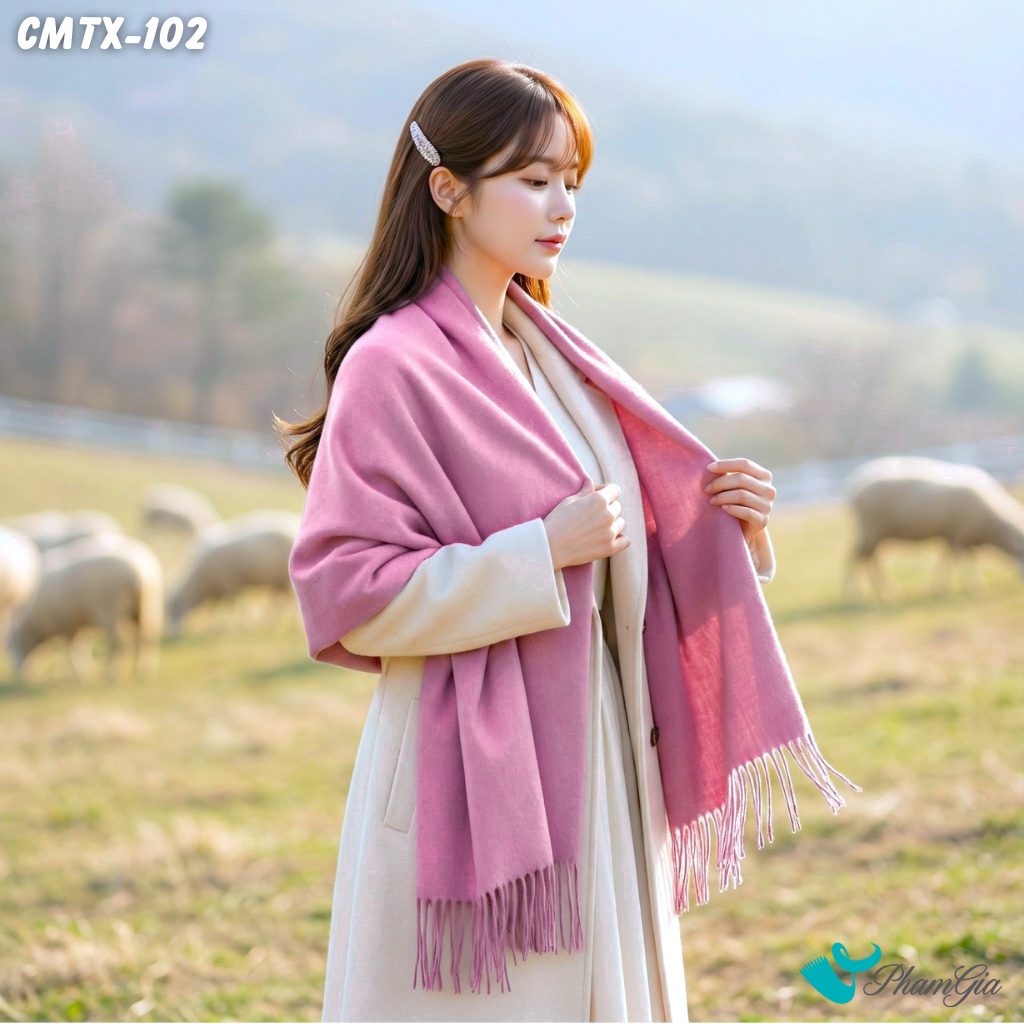 Khăn Choàng Cashmere Trơn Cao Cấp Màu Hồng Ruốc (CMTX102)