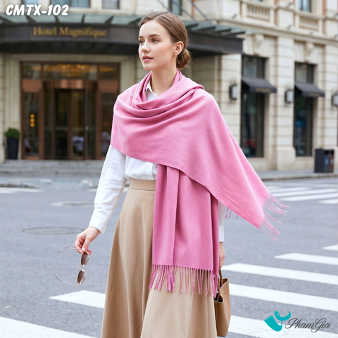 Khăn Choàng Cashmere Trơn Cao Cấp Màu Hồng Ruốc (CMTX102)