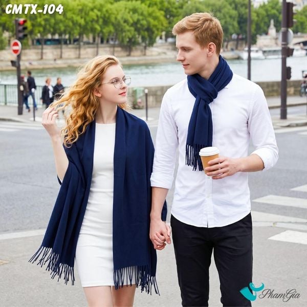 Khăn Choàng Cashmere Trơn Cao Cấp Màu Xanh Navy (CMTX104)