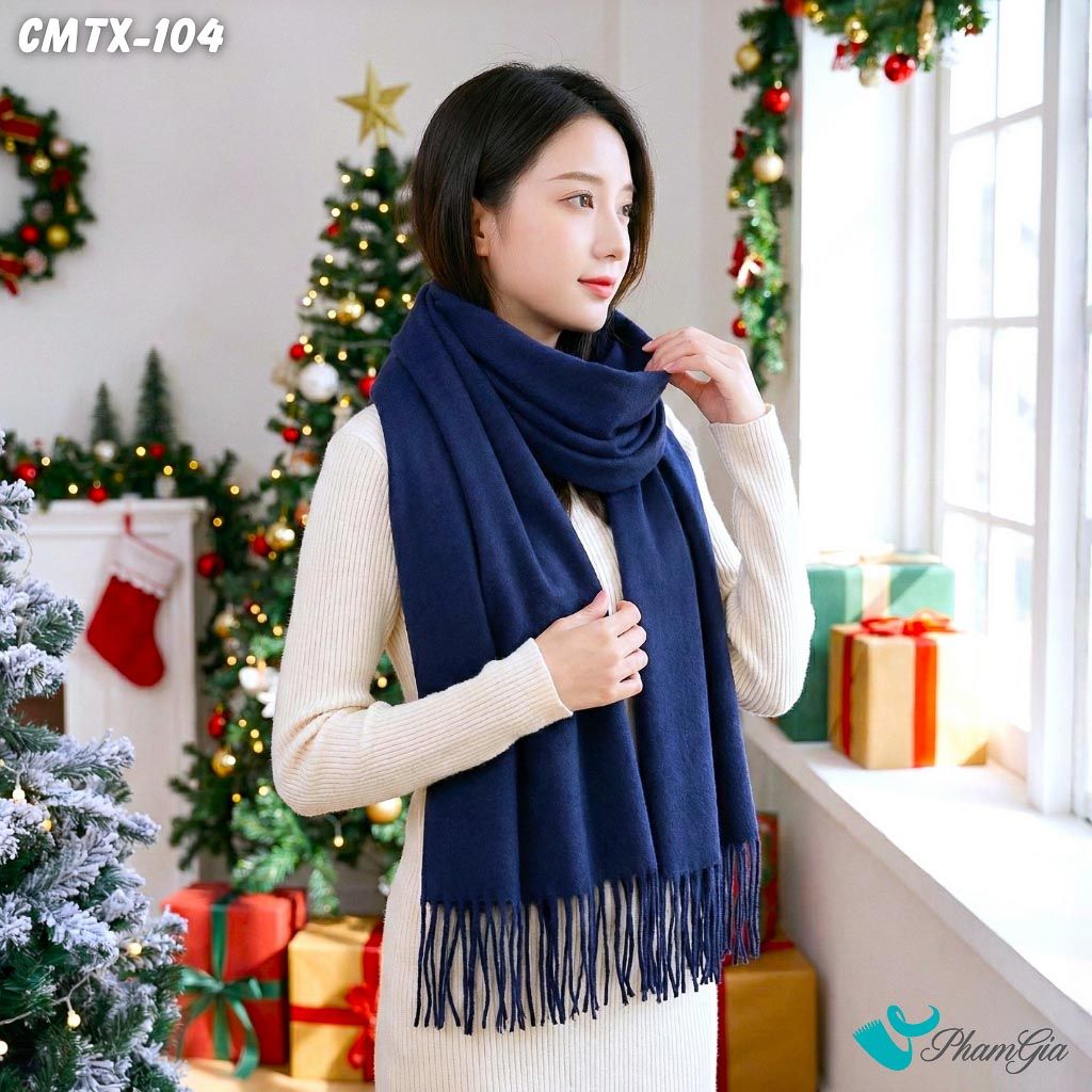 Khăn Choàng Cashmere Trơn Cao Cấp Màu Xanh Navy (CMTX104)