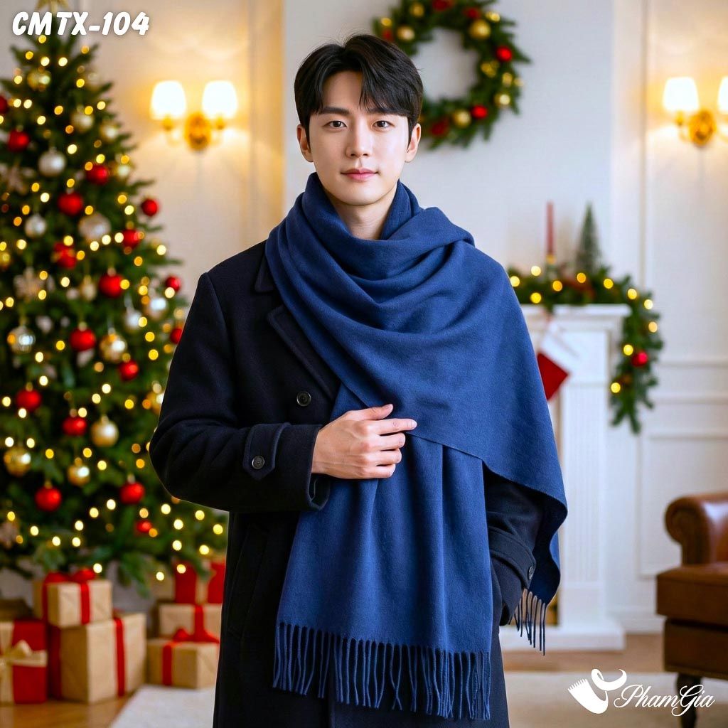 Khăn Choàng Cashmere Trơn Cao Cấp Màu Xanh Navy (CMTX104)