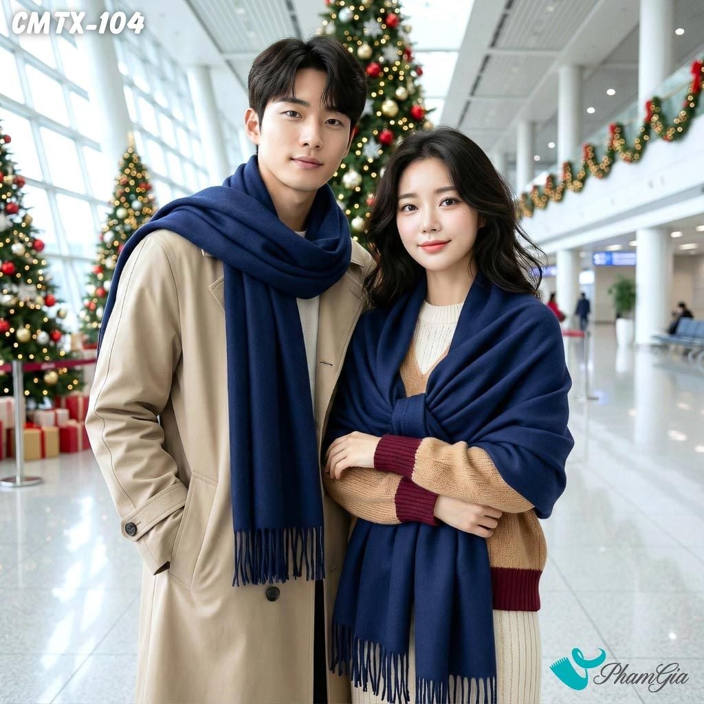 Khăn Choàng Cashmere Trơn Cao Cấp Màu Xanh Navy (CMTX104)