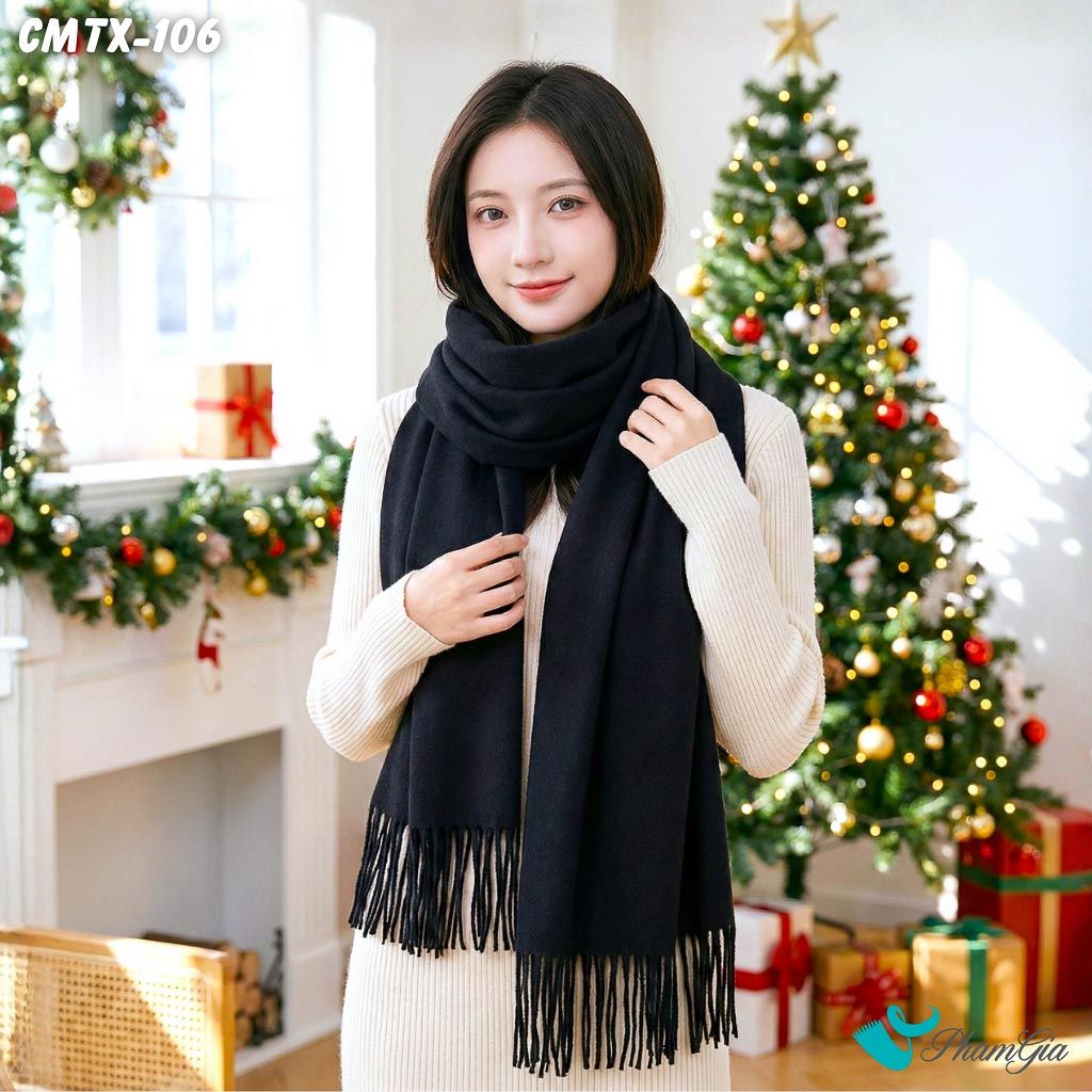 Khăn Choàng Cashmere Trơn Cao Cấp Màu Đen Mun (CMTX106)