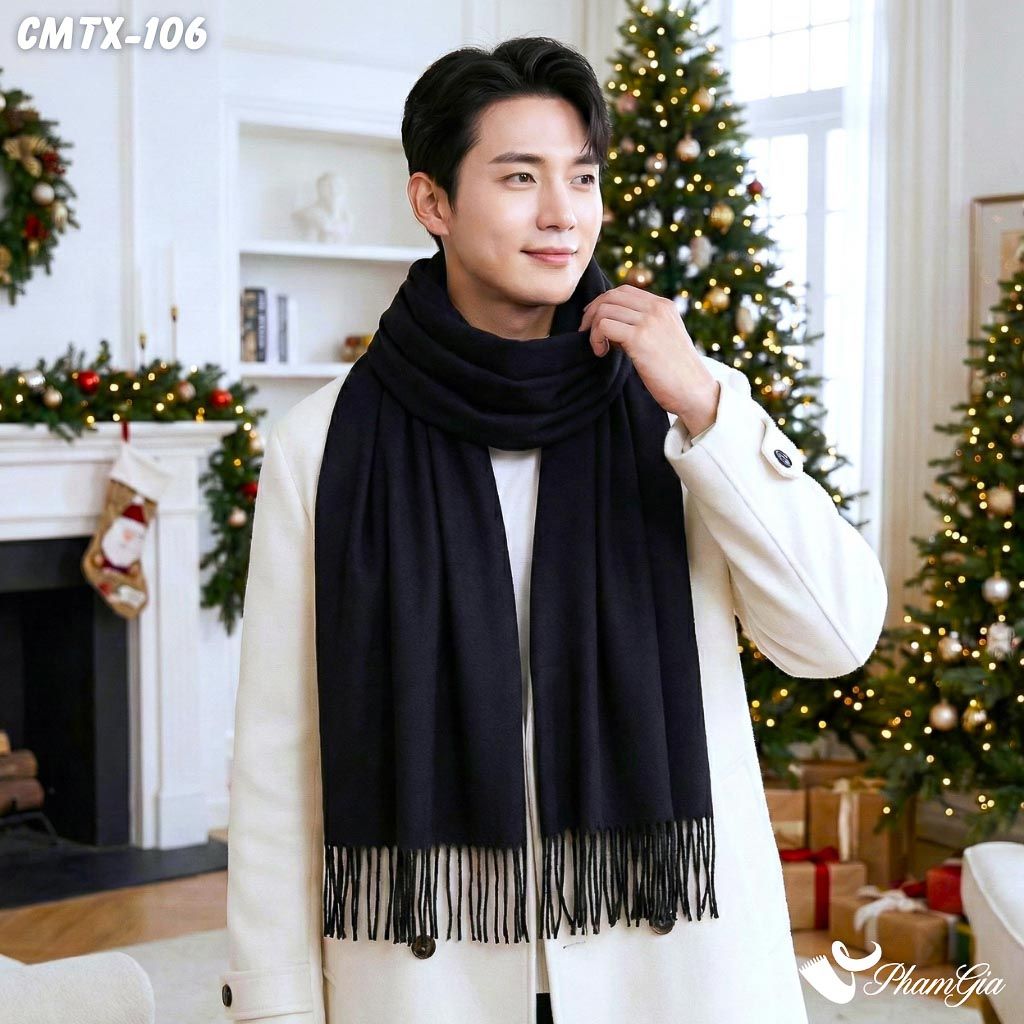 Khăn Choàng Cashmere Trơn Cao Cấp Màu Đen Mun (CMTX106)