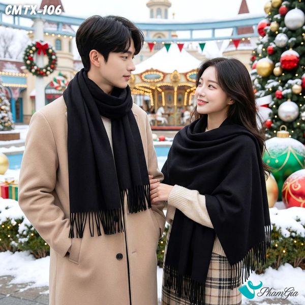 Khăn Choàng Cashmere Trơn Cao Cấp Màu Đen Mun (CMTX106)