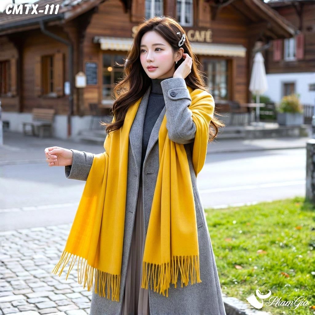 Khăn Choàng Cashmere Trơn Cao Cấp Màu Vàng Nghệ (CMTX111)