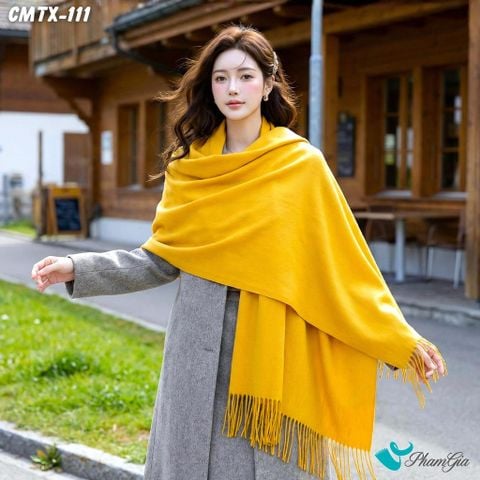 Khăn Choàng Cashmere Trơn Cao Cấp Màu Vàng Nghệ (CMTX111)