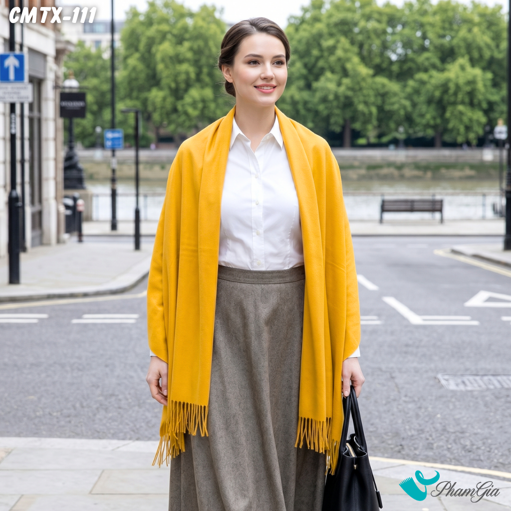 Khăn Choàng Cashmere Trơn Cao Cấp Màu Vàng Nghệ (CMTX111)