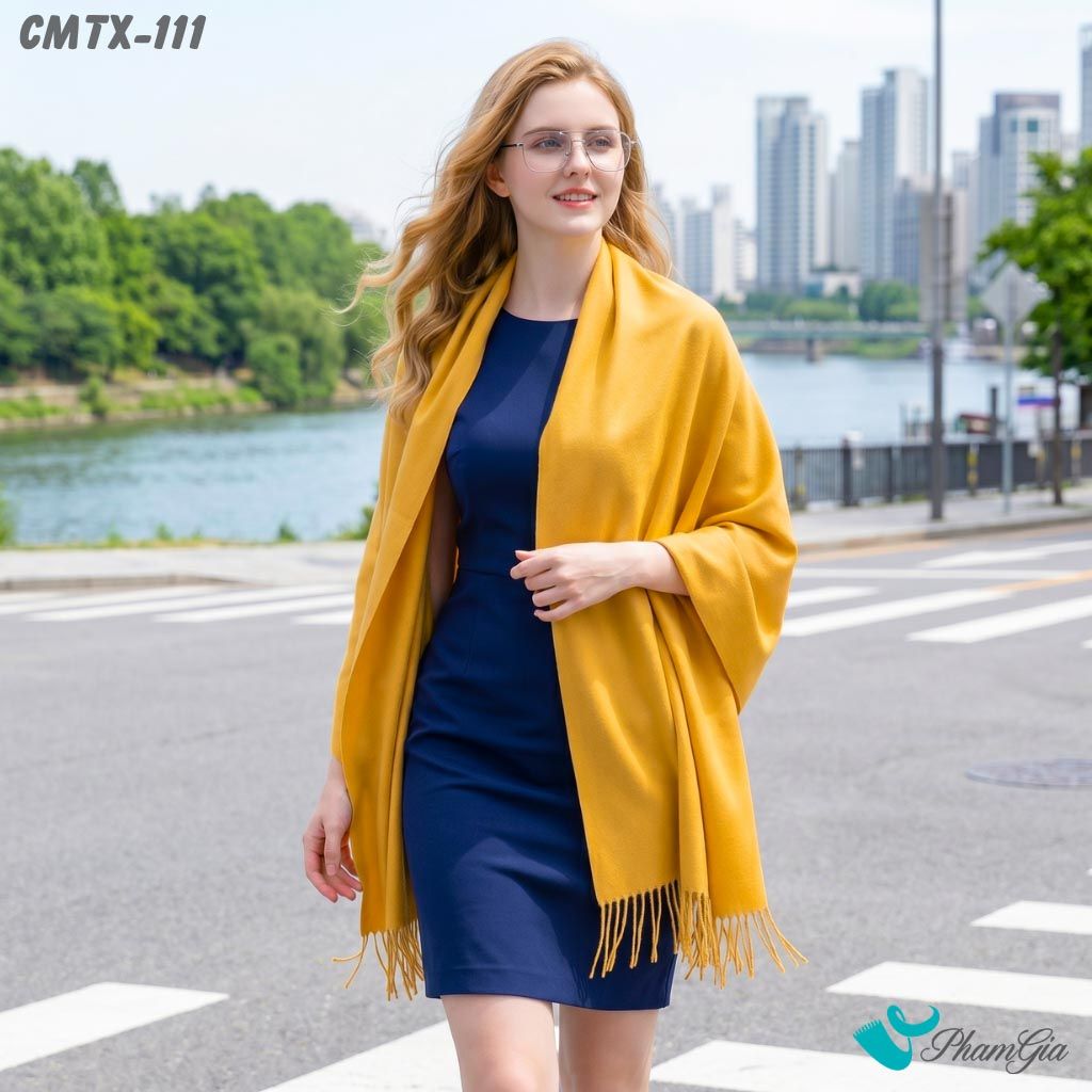 Khăn Choàng Cashmere Trơn Cao Cấp Màu Vàng Nghệ (CMTX111)