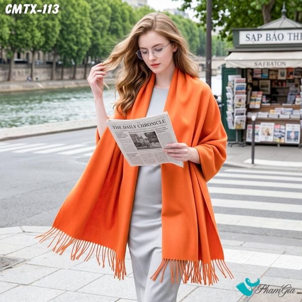 Khăn Choàng Cashmere Trơn Cao Cấp Màu Cam (CMTX113)