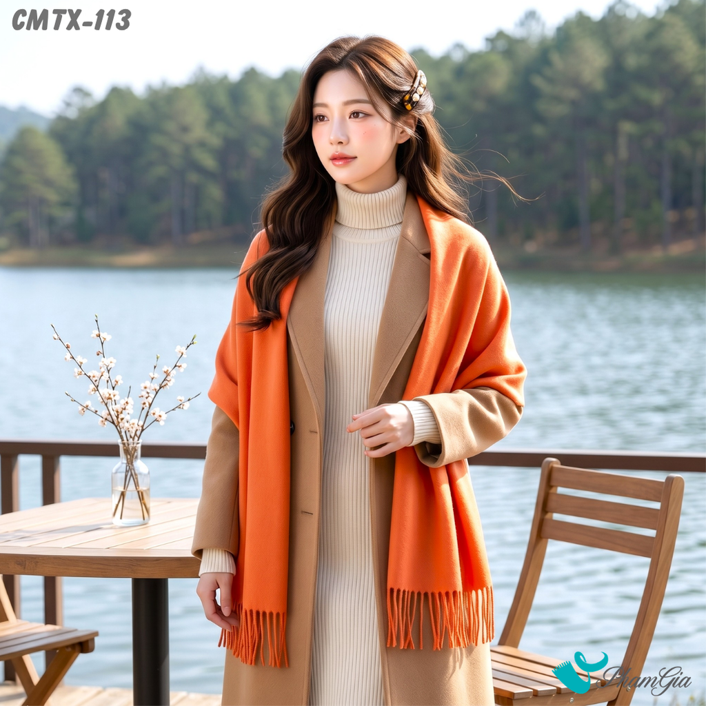 Khăn Choàng Cashmere Trơn Cao Cấp Màu Cam (CMTX113)