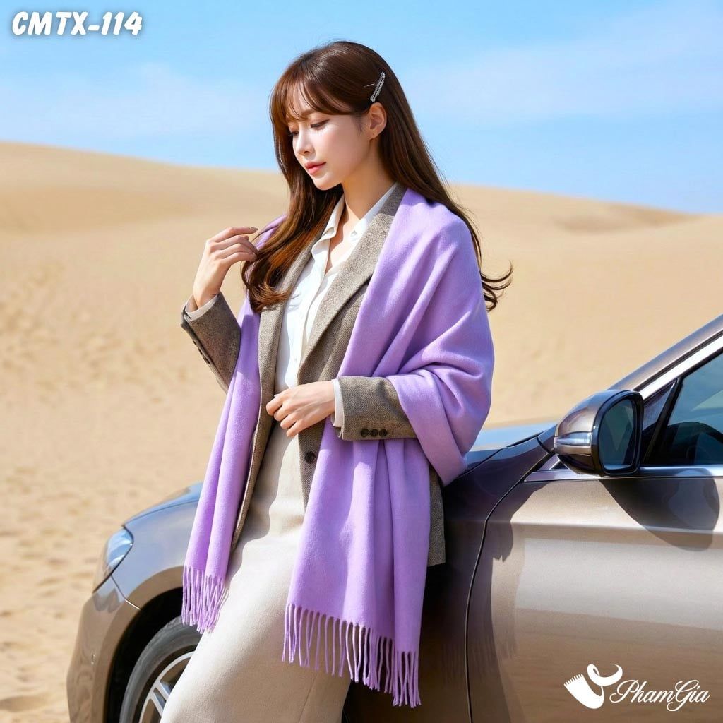 Khăn Choàng Cashmere Trơn Cao Cấp Màu Tím Lilac (CMTX114)
