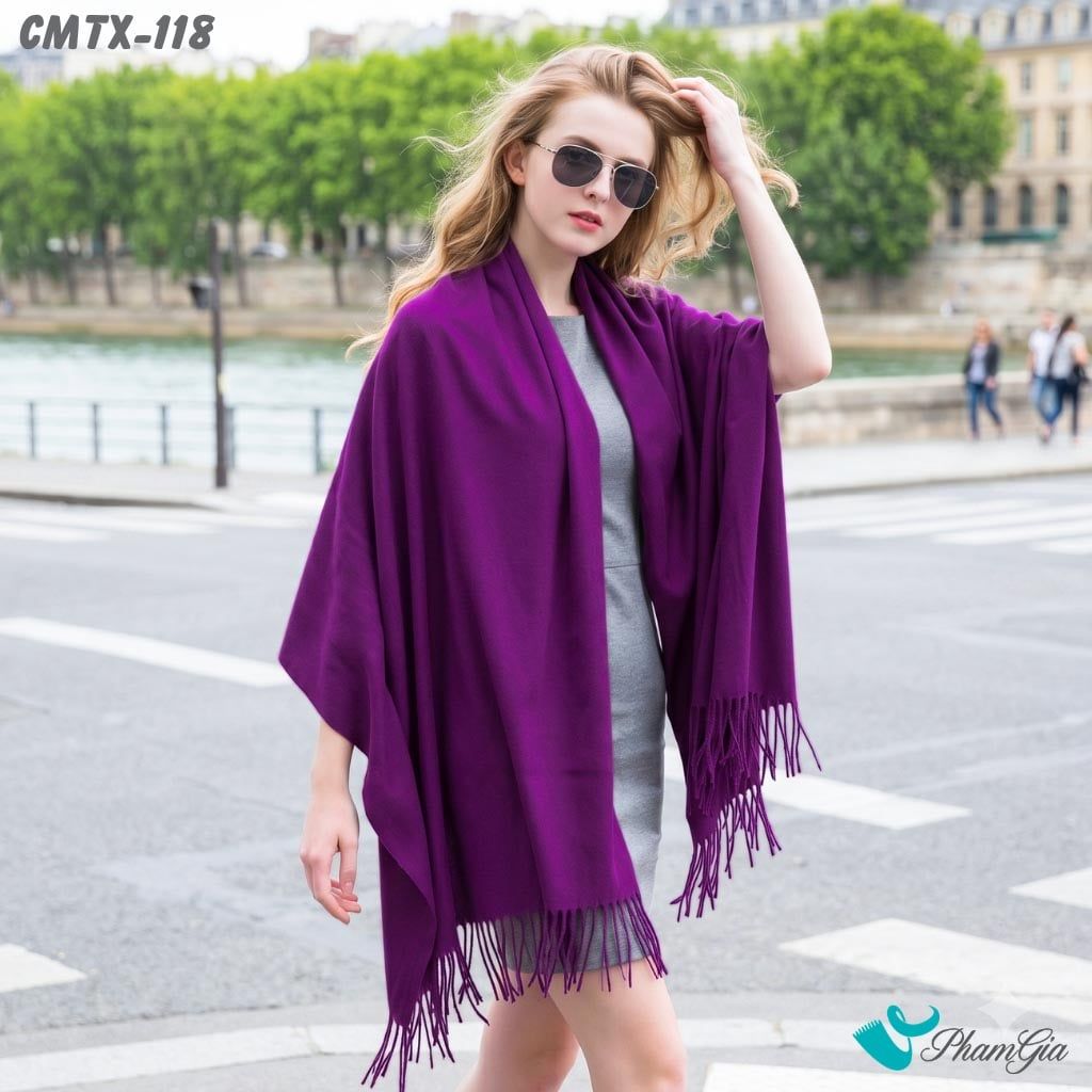 Khăn Choàng Cashmere Trơn Cao Cấp Màu Tím Cẩm (CMTX118)