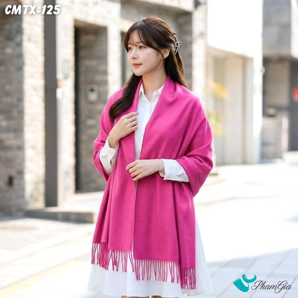 Khăn Choàng Cashmere Trơn Cao Cấp Màu Hồng Sen (CMTX125)