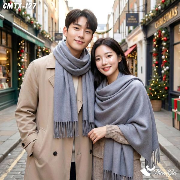 Khăn Choàng Cashmere Trơn Cao Cấp Màu Xám Lông Chuột (CMTX127)