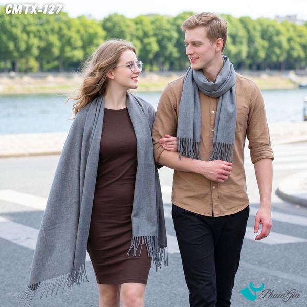 Khăn Choàng Cashmere Trơn Cao Cấp Màu Xám Lông Chuột (CMTX127)