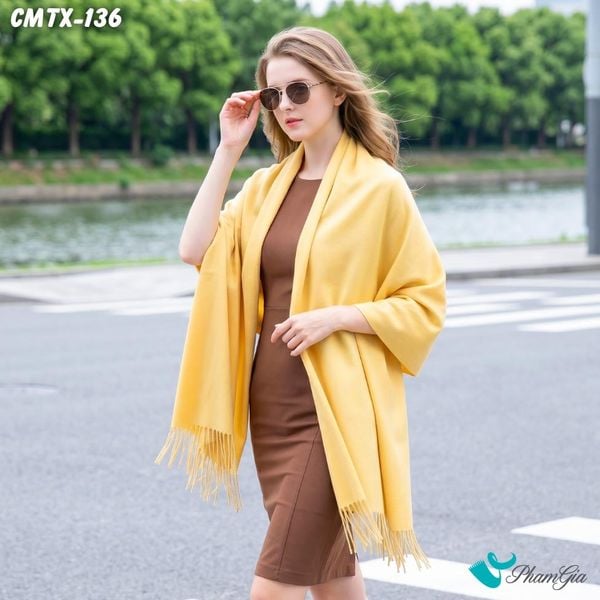 Khăn Choàng Cashmere Trơn Cao Cấp Màu Vàng Pastel (CMTX136)