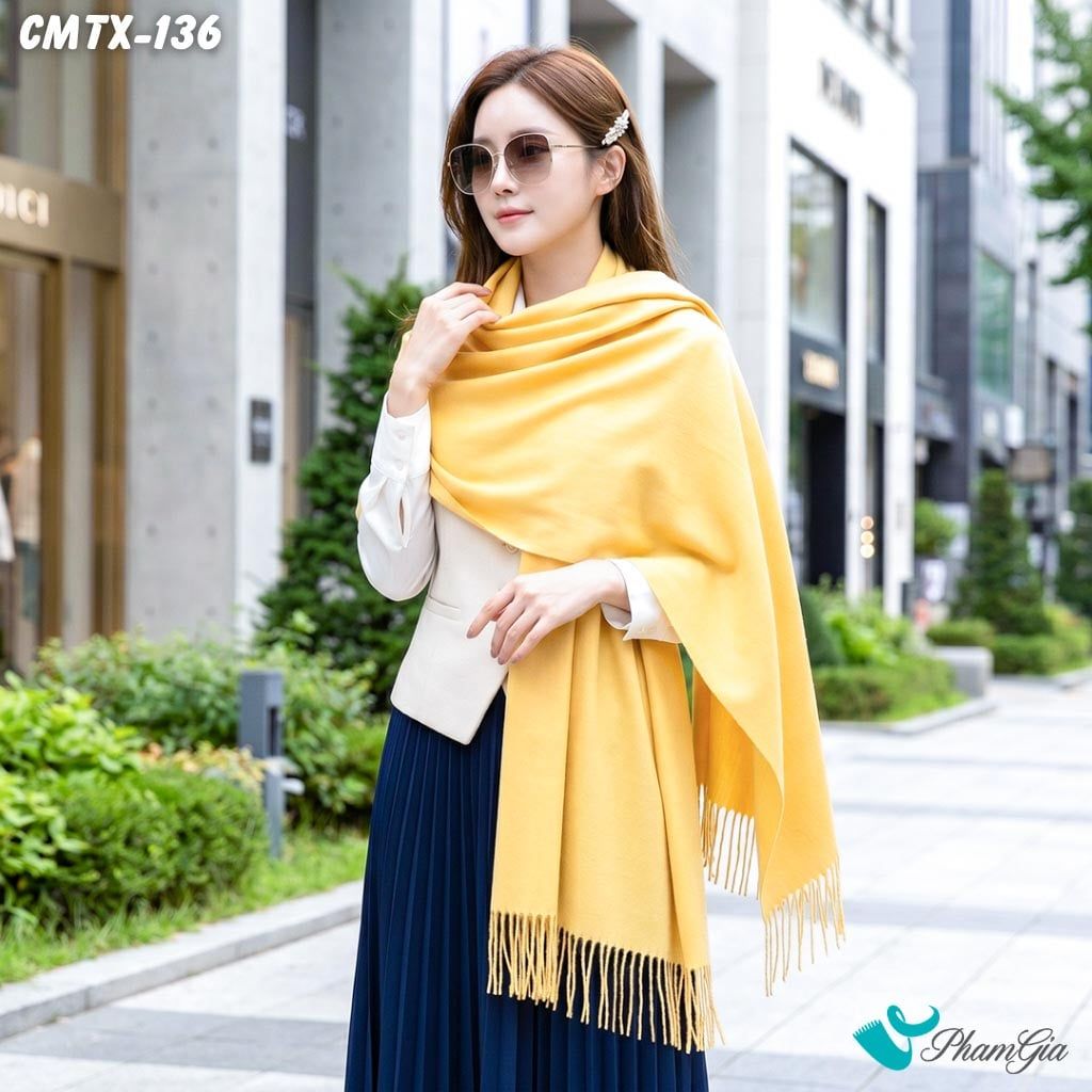 Khăn Choàng Cashmere Trơn Cao Cấp Màu Vàng Pastel (CMTX136)