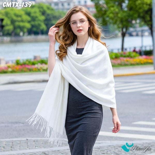 Khăn Choàng Cashmere Trơn Cao Cấp Màu Trắng Sứ (CMTX139)