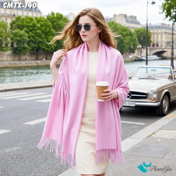 Khăn Choàng Cashmere Trơn Cao Cấp Màu Hồng Baby (CMTX140)