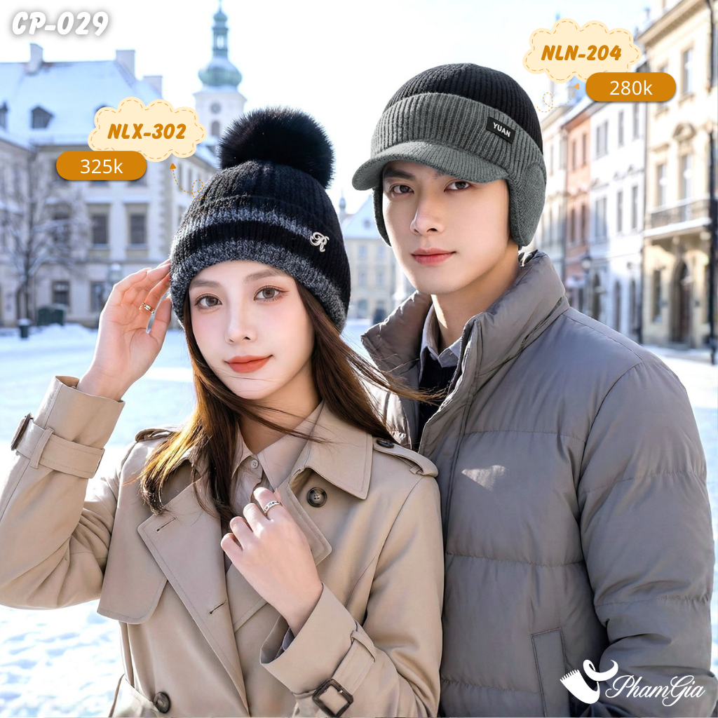 Set Nón Len, Nón Giữ Nhiệt Cặp Đôi Giữ Ấm Cao Cấp (CP029)