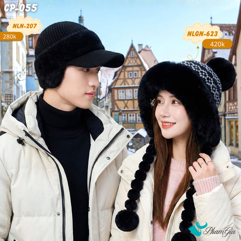 Set Nón Len, Nón Giữ Nhiệt Cặp Đôi Giữ Ấm Cao Cấp (CP055)