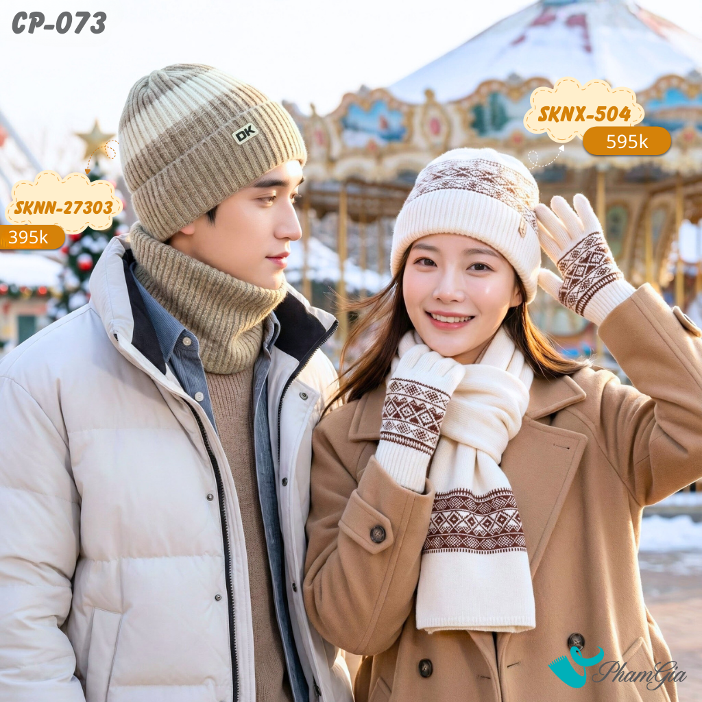 Set Khăn Nón Len Cặp Đôi Giữ Ấm Cao Cấp (CP073)
