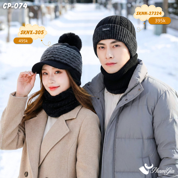 Set Khăn Nón Len Cặp Đôi Giữ Ấm Cao Cấp (CP074)