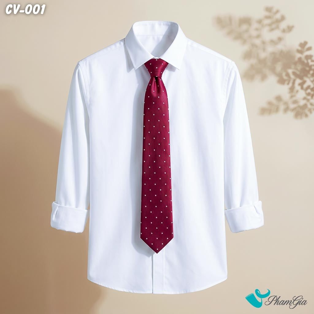 Cà Vạt Nam Hoạ Tiết Chấm Vuông Màu Đỏ Đô (CV001)