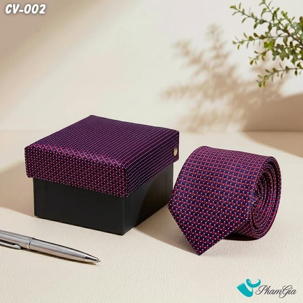 Cà Vạt Nam Hoạ Tiết Caro Màu Đỏ Mận Phối Xanh Navy (CV002)