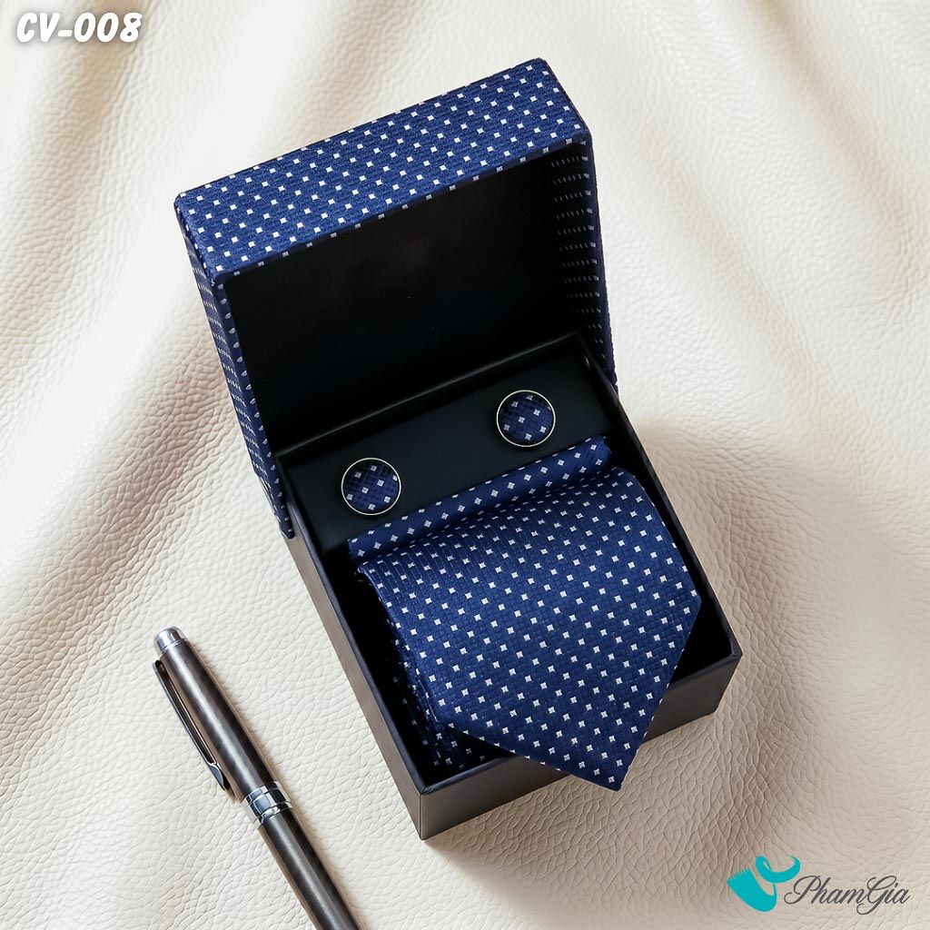 Cà Vạt Nam Hoạ Tiết Chấm Vuông Màu Xanh Navy (CV008)