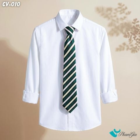 Cà Vạt Nam Hoạ Tiết Kẻ Sọc Chéo Màu Xanh Lục Phối Màu Vàng - Trắng (CV010)