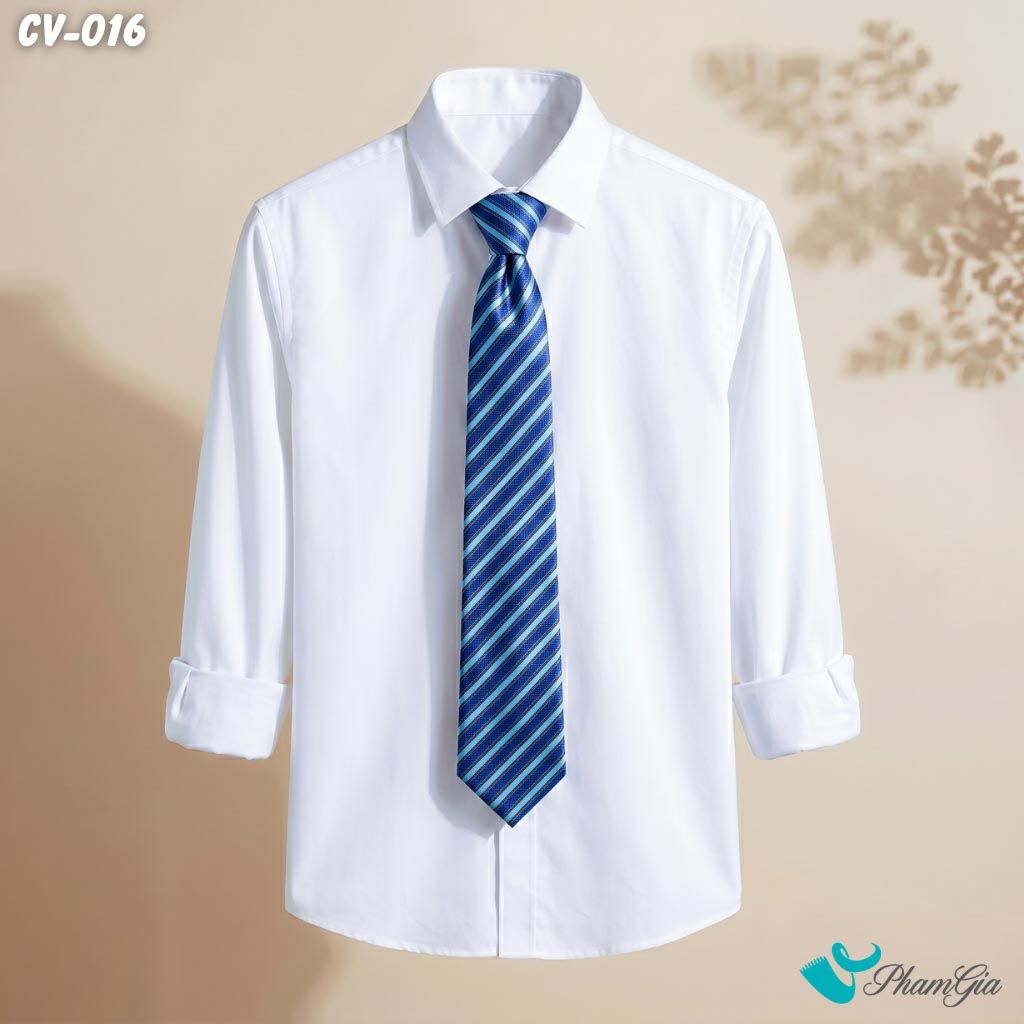 Cà Vạt Nam Hoạ Tiết Kẻ Sọc Chéo Lớn Màu Xanh Coban (CV016)