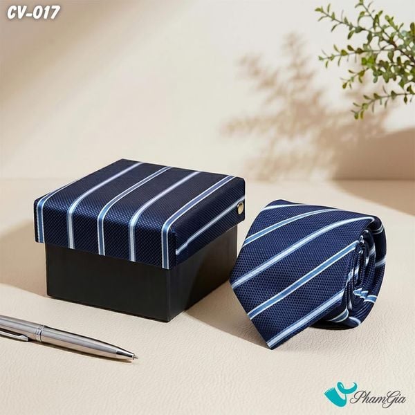 Cà Vạt Nam Hoạ Tiết Kẻ Sọc Chéo Màu Xanh Than (CV017)