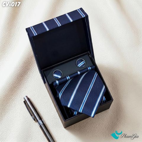 Cà Vạt Nam Hoạ Tiết Kẻ Sọc Chéo Màu Xanh Than (CV017)