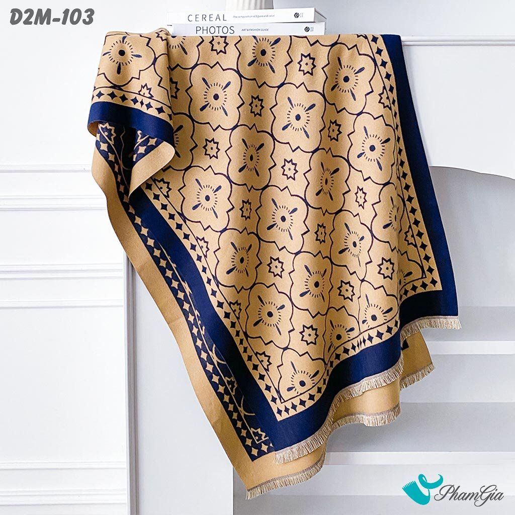 Khăn Choàng Dạ Cashmere 2 Mặt Cao Cấp Họa Tiết Hoa Cổ Điển Màu Nâu Tây (D2M103)