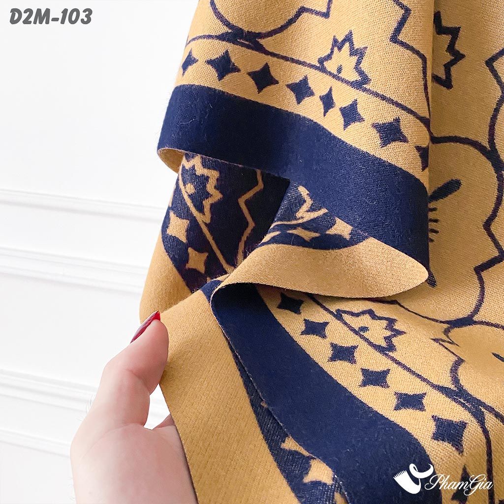 Khăn Choàng Dạ Cashmere 2 Mặt Cao Cấp Họa Tiết Hoa Cổ Điển Màu Nâu Tây (D2M103)