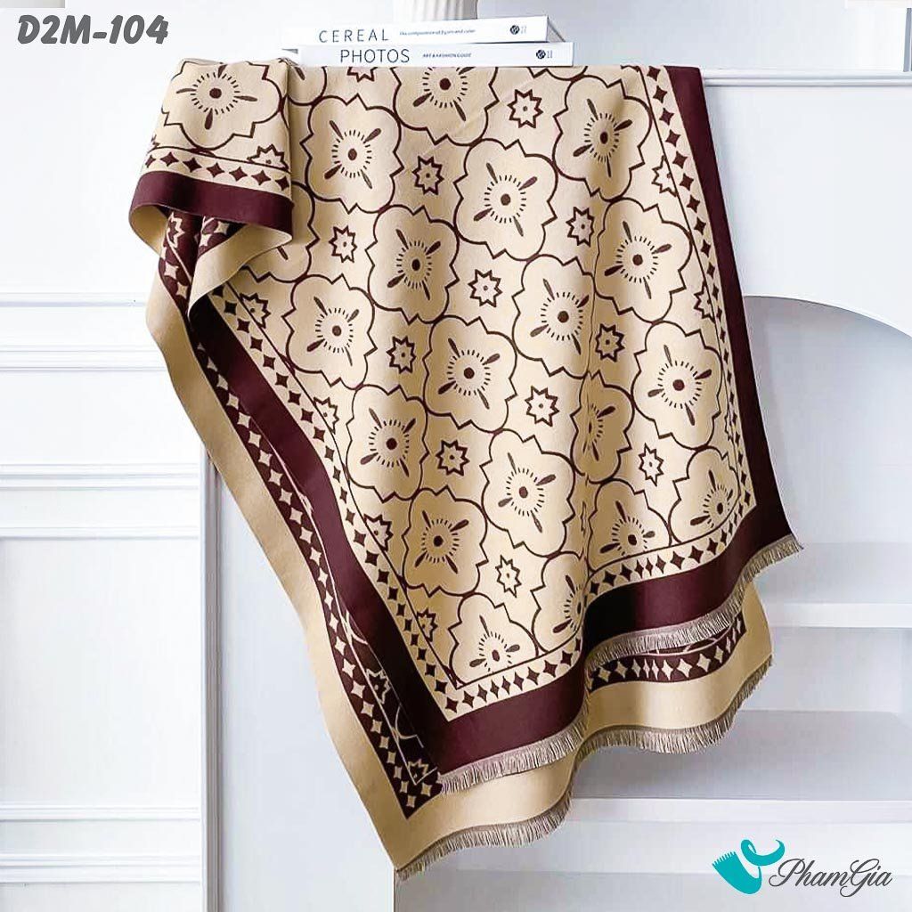 Khăn Choàng Dạ Cashmere 2 Mặt Cao Cấp Họa Tiết Hoa Cổ Điển Màu Nâu Bạc Xỉu (D2M104)